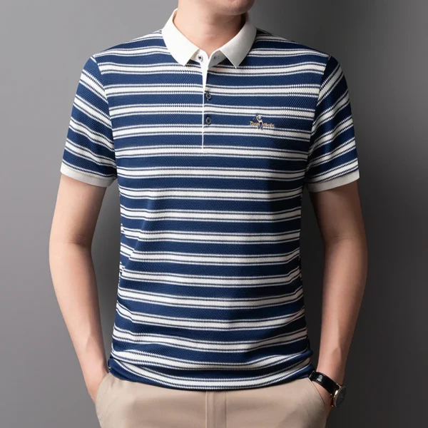 Hot sales classic striped short sleeve men‘s polo shirt trendy brand exquisite embroidery new comfortable casual lapel T-shirt - Imagen 5