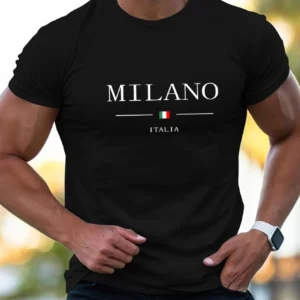 Summer men's casual sports loose plus MILANO print comfortable shopping round neck short sleeved T-shirt top