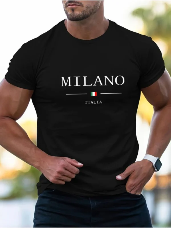 Summer men's casual sports loose plus MILANO print comfortable shopping round neck short sleeved T-shirt top