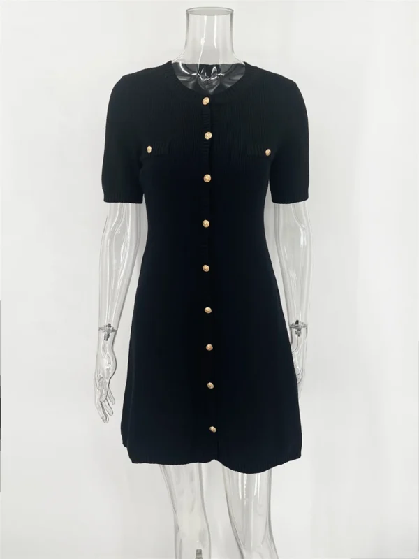 Trendix Elegant Knit Mini Dress Women Street Slim High Waist Short Sleeve Rib Sweater Dresses Vacation Bodycon Knitwear Dress - Imagen 4