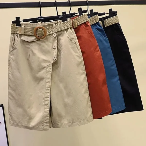 Pants Skirt for Women Shorts Summer Wide Leg Blue High Waist Straight-legged Pockets Woman Short Black Korean Fashion Culotte