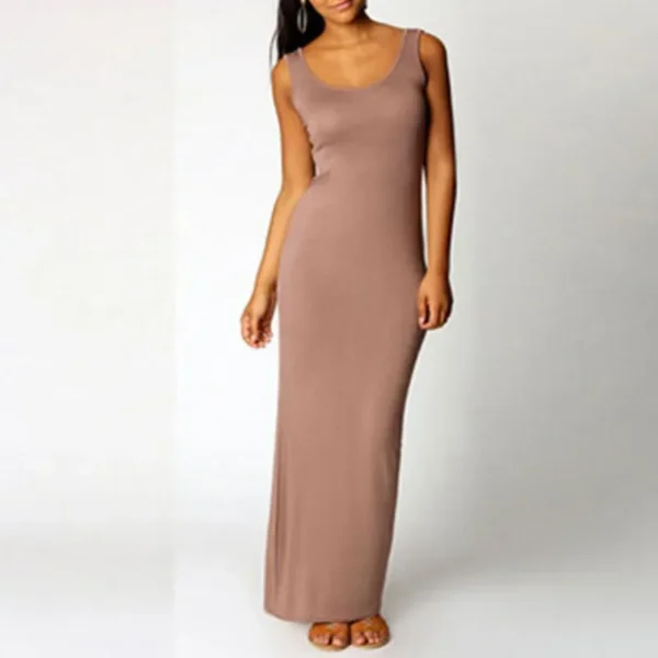 Sleeveless Women High Stretch Tank Robe Summer O-neck Bodycon Long Dress Ladies Solid Slim Beach Maxi Dresses Vestidos De Verano - Image 5