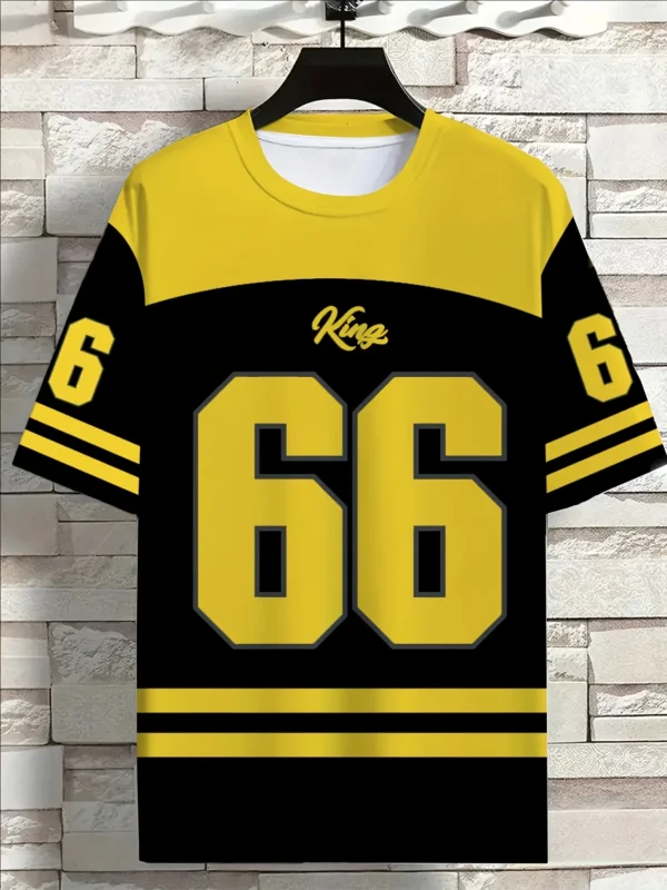 Men's Summer Short Sleeve No. 66 Striped Men's Casual Street Style Polyester Round Neck Fashion T-shirt - Imagen 6