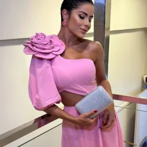 Women's Maxi Dress Appliques With Flower Sloping Shoulder Single Sleeve Waist Large Dress Women's Evening Wedding Midi Dress