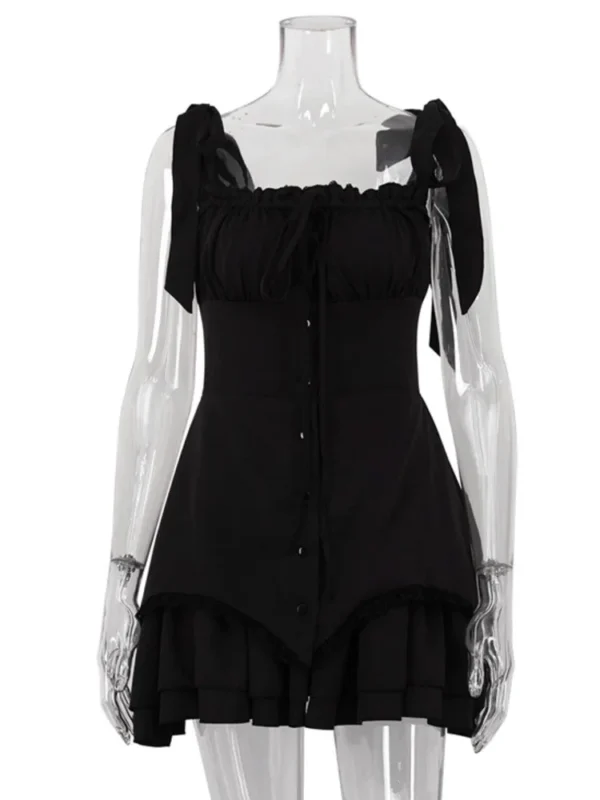 Mozision Sleeveless Ruffled Sexy Mini Dress For Women Robe Spaghetti Strap Backless Lace-up Bodycon Dress Elegant Clubwear - Imagen 6
