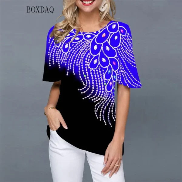 Fashion 3D Print Shirt Summer Short Sleeve Street Style Women Blouses Round-Neck Female Casual Shirts Lady Pullovers Tops - Imagen 2