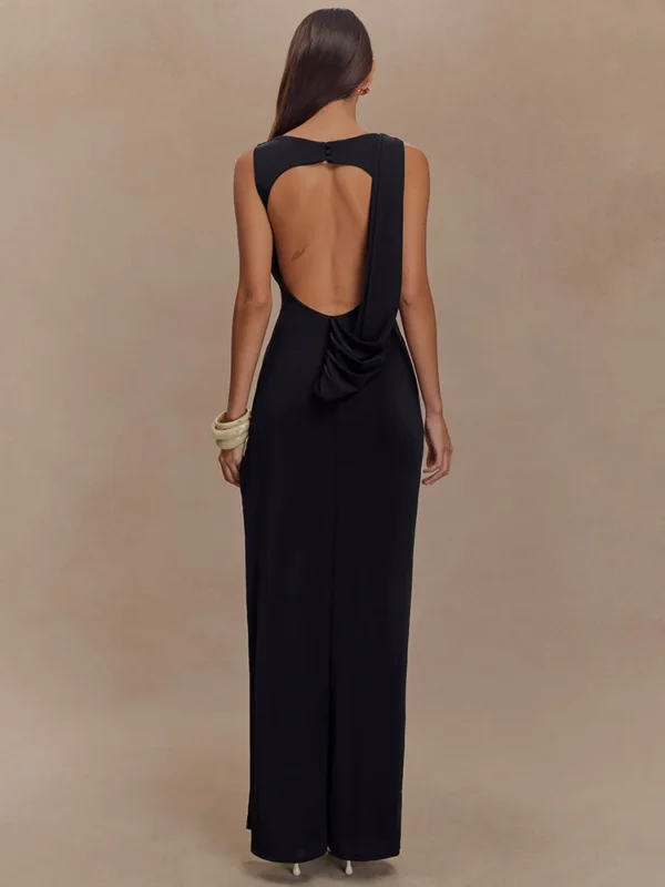Mozision Backless Ruched Sexy Maxi Tank Dress Women Gown Summer New O Neck Thigh High Split Bodycon Elegant Long Dress Fashion - Imagen 5