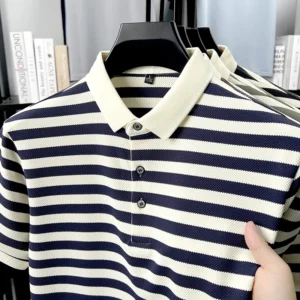 High Quality Summer Men's Business Casual Short Sleeve Comfortable Striped Lapel Polo Short Sleeve Fashion Polo T-shirt Top