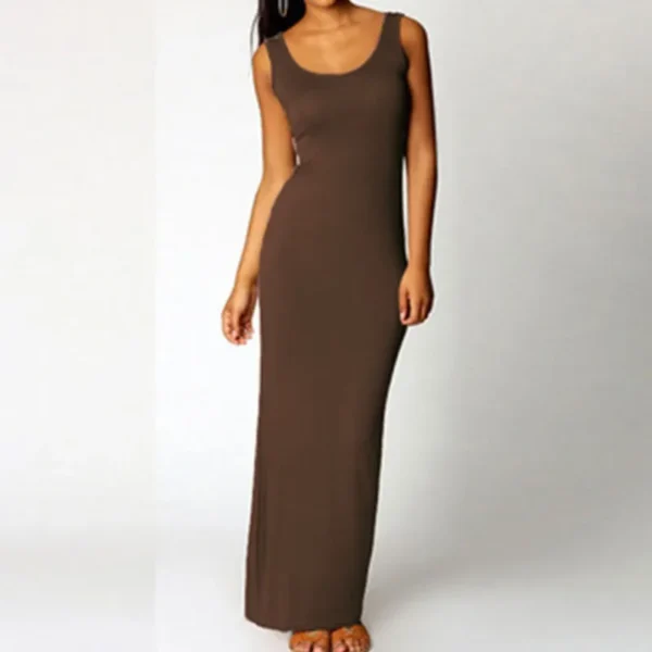 Sleeveless Women High Stretch Tank Robe Summer O-neck Bodycon Long Dress Ladies Solid Slim Beach Maxi Dresses Vestidos De Verano - Image 4