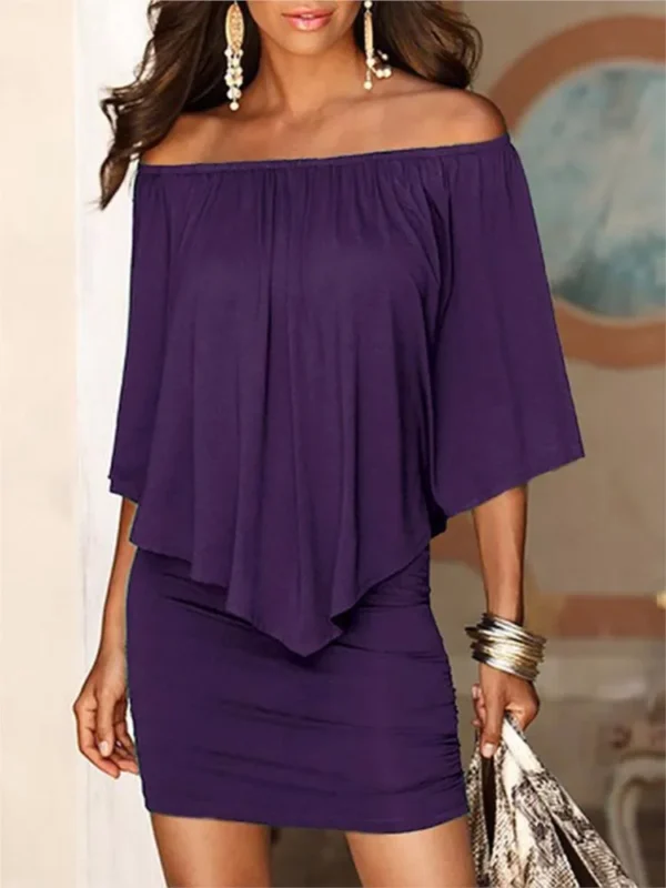 2025 Spring/Summer New Fashion Slash Neck Geometric Irregular Ruffles Wrapped Hips Dresses Casual Elegant Sexy Women Mini Dress - Imagen 2