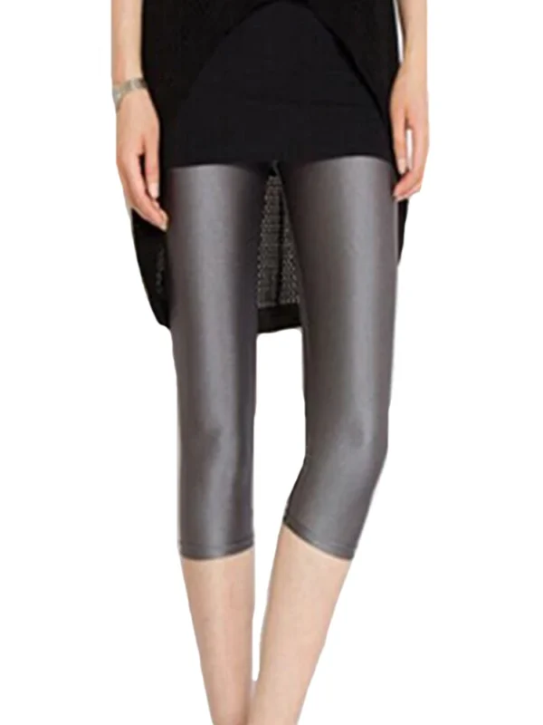 CUHAKCI Fluorescent Color Women Leggings Shiny Leggins Spandex Pants Summer Super Elastic Fitness Capris - Imagen 6