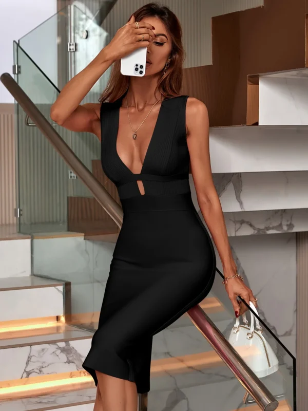 Women's Fashion Spring Summer Sexy Elegant Green Midi Backless Bodycon Bandage Dress Party Cocktail Evening Dress Clothes - Imagen 3