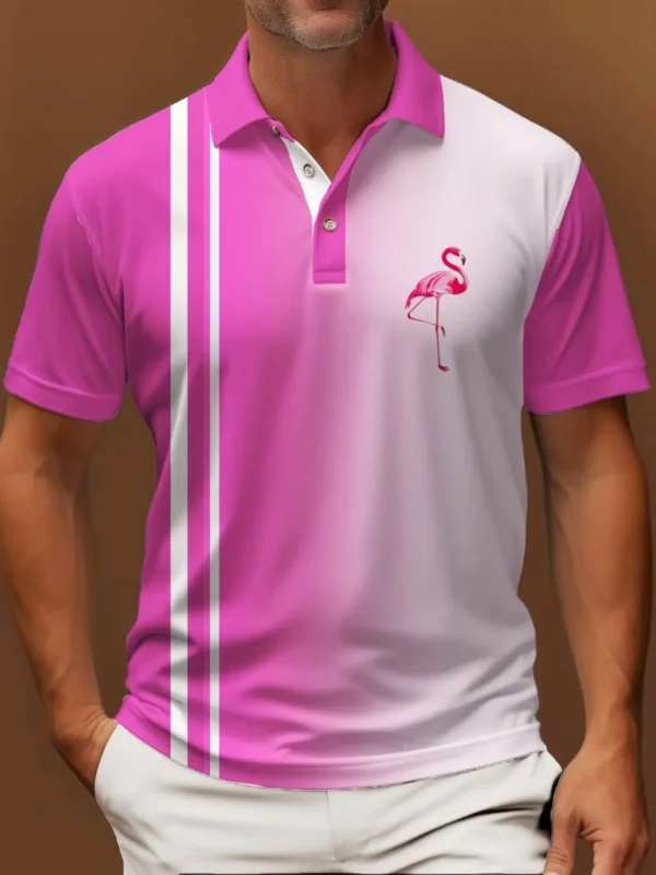 2025 men's t-shirt fashion casual home polo shirt 3d printing gradient stripe printing men's street lapel button polo