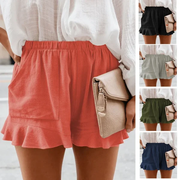 New summer cotton casual solid color high waist pleated loose straight shorts
