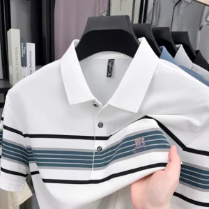 High end pure cotton letter emboss short sleeve polo shirt luxury brand T-shirt fashion stripe summer comfort breathable men top