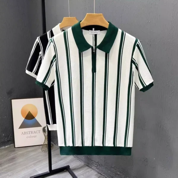 Men's Clothing Polo Shirt Summer Short Sleeve Korean Style Slim Fit Solid Color Casual Trendy Versatile Striped Casual