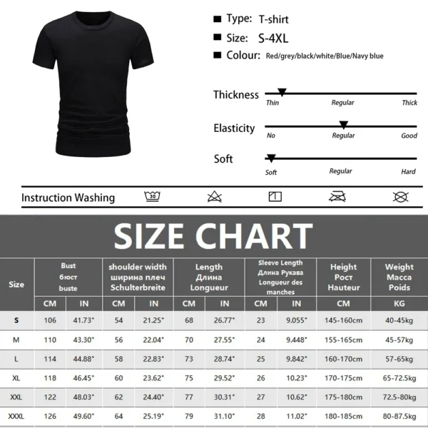 Summer Men's Cotton T-shirt Fashion Slim Black Short Sleeved Comfortable Casual Round Neck T-shirts Top Men's Clothing - Image 2