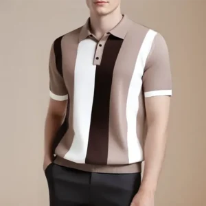 Summer New Men's Contrast Striped Short-Sleeved Polo Shirt Simple Fashion Casual Retro Slim Comfortable Business Party Men Tops