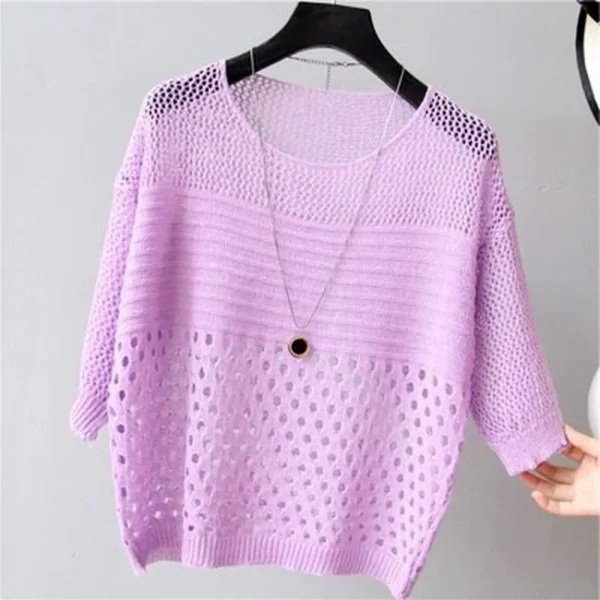 Spring and Summer New Ice Silk Knitted Vest Top Hollow Out Thin Bottoming Sling Streetwear Womens Clothing White Shirt 13686 - Imagen 5