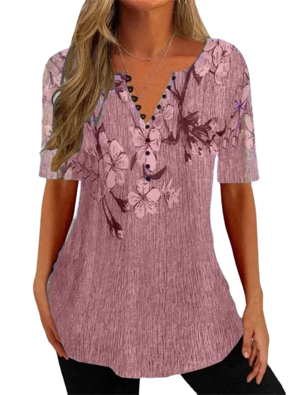 Summer Loose V-neck Short Sleeve Shirts For Women Dames Blouses Korte Mouw Ladies Blouses Kadin Bluz Womens Tops And Blouses - Imagen 5