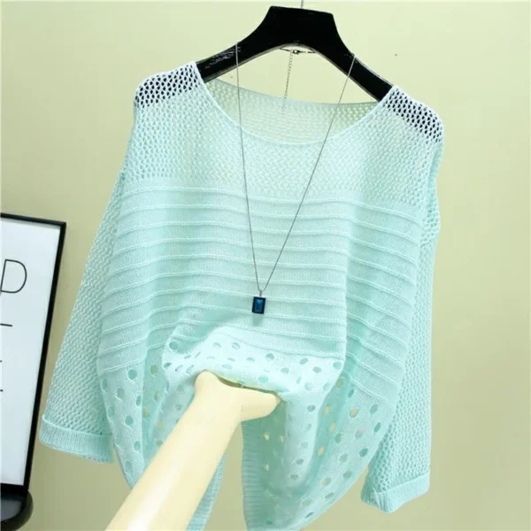 Spring and Summer New Ice Silk Knitted Vest Top Hollow Out Thin Bottoming Sling Streetwear Womens Clothing White Shirt 13686 - Imagen 4