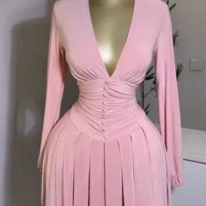 Women's Party Mini Dress 2025 Spring/summer Latest Casual Sexy Plunge Ruched Lantern Sleeve Button Daily A Line Short Skirt