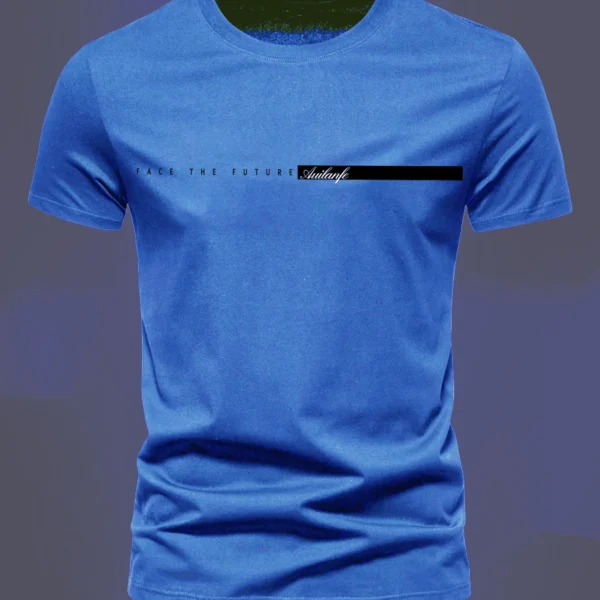 Summer men's casual sports loose oversized simple letter pattern printed round neck short sleeved T-shirt top - Imagen 4