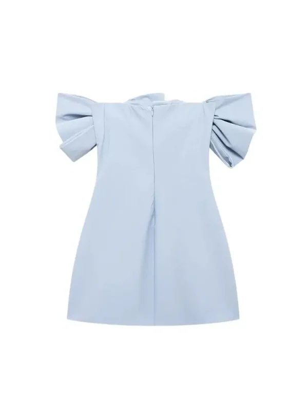 TRZA-Strapless Mini Dress with Bows for Women, Off the Shoulder, Straight Neck, Back Zipper, Female Dresses, Sexy Fashion - Imagen 2