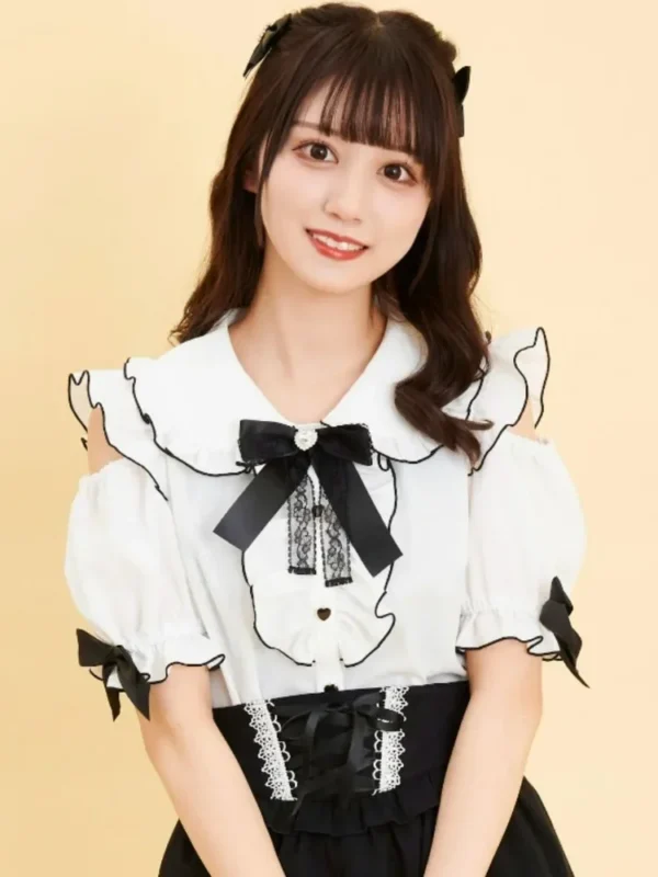 Sweet Lolita Fashion All Match Blouses Women Japanese Summer Y2k Aesthetic Ruffled Bow Shirts Girly Kawaii Patchwork Tops Blusas - Imagen 6