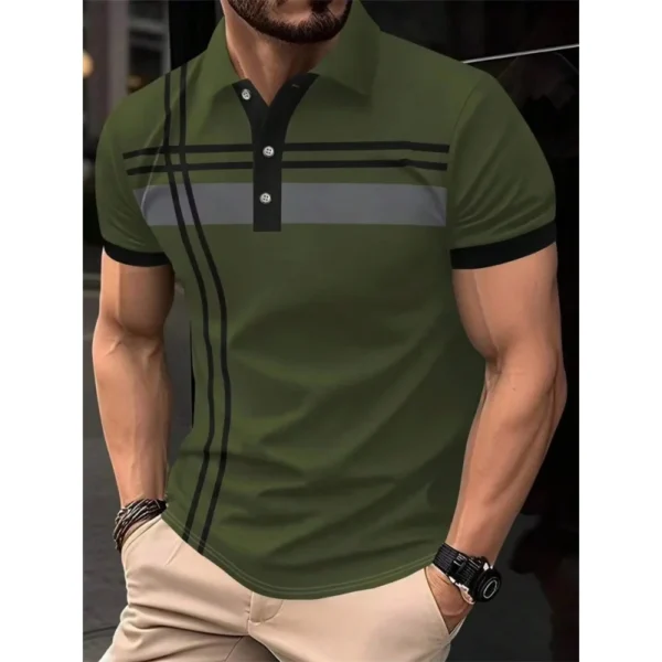 Fashion 3D Printed Colorful Stripes Polo Shirt For Men Pattern Short Sleeves Tees Summer Casual Lapel Tops Oversized Polo Shirts - Imagen 4
