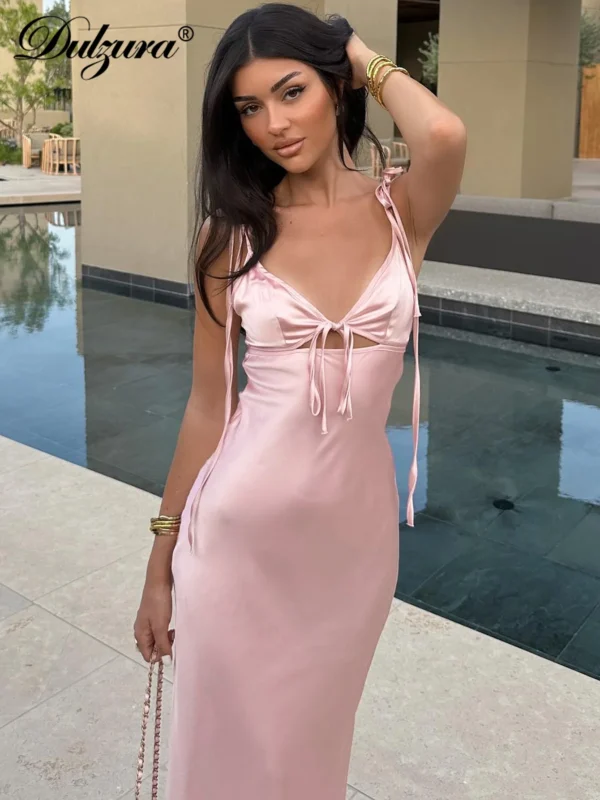 Dulzura Backless Lace Up Spaghetti Straps Cut Out Midi Dress Women Club Holiday Evening Party Dresses Y2K Clothes Drop Shipping - Imagen 2
