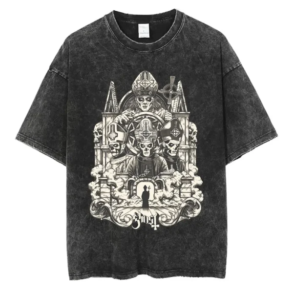 Ghost Band Graphic Tshirt Washed Vintage Skeleton Rock Oversized Print T Shirts Men Women 90s Classic Gothic Punk Metal T-shirt - Imagen 5
