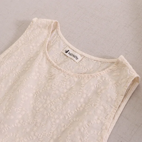 Japanese Sweet Mori Girl Embroidery Sleeveless Blouse Women Summer O-neck Solid Color Vintage Loose Vest Tank Tops - Imagen 5