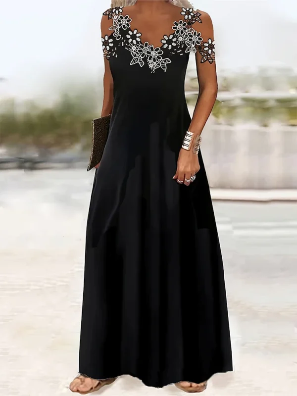 2024 Summer New Women's Printed Sleeveless Dress Loose Casual V-Neck Temperament Elegant Fashion Long Dresses
