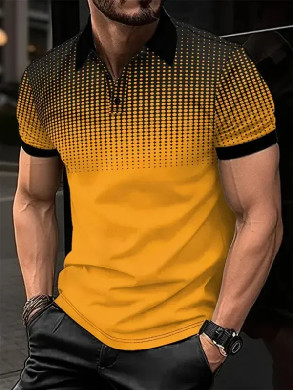 Men's Colour Block Stripe Short Sleeve Summer Thin Polo Shirt,Stylish Zipper Crew Neck Polo Shirt,Men's Golf Casual Polo Shirt - Imagen 3