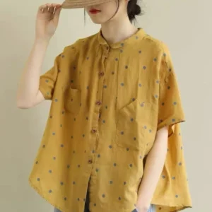 Summer Women Shirt Plus Size Cotton Linen Blouses Female Short Sleeve Shirts Casual Loose Vintage Tops Blouse Women's Clothing