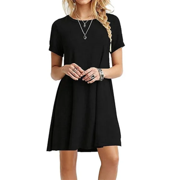 Women Mini Dress Summer Casual Boho Beach Dresses Solid Color O-Neck Short Sleeve Party A-Line Dress Vestidos QT033 - Image 2
