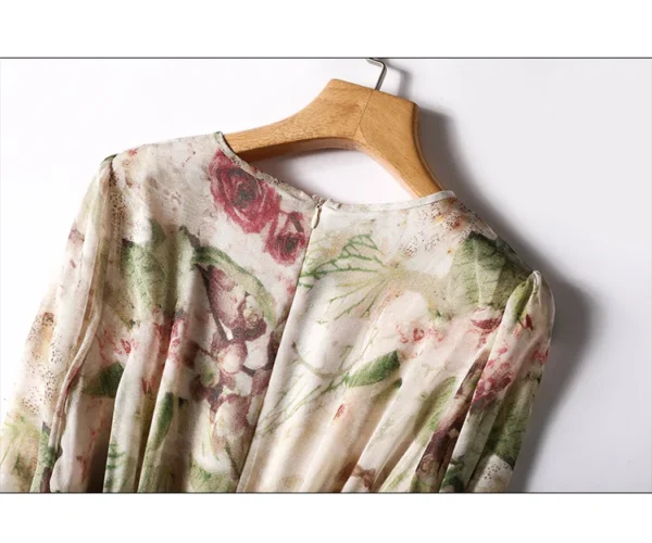 Silk Print Dresses for Women, Satin Short Sleeves, Loose Summer Casual Floral Empire Dress, Ladies O-Neck Clothing, Ne - Imagen 5