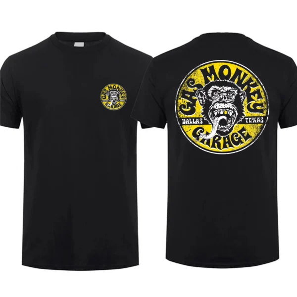 New Men's Double Sided Gas Monkeys Garage Printed Cotton T-Shirt Summer Short Sleeve O-neck Tees Streetwear Oversized Tops