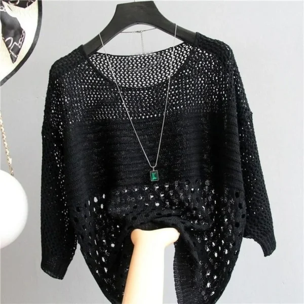 Spring and Summer New Ice Silk Knitted Vest Top Hollow Out Thin Bottoming Sling Streetwear Womens Clothing White Shirt 13686 - Imagen 2