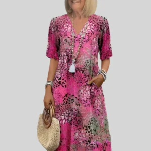 Global AliExpress Europe and America Cross-border Summer Hot Selling Printed Pocket V-neck Short Sleeve Dress
