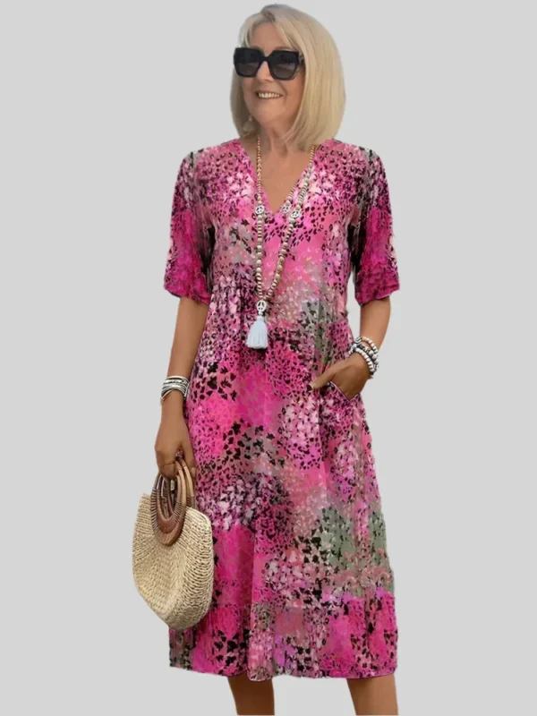 Global AliExpress Europe and America Cross-border Summer Hot Selling Printed Pocket V-neck Short Sleeve Dress