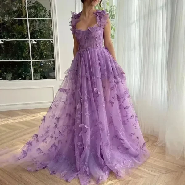 2024 Spring Summer New Women's Clothing Tulle Spaghetti Straps Sleeveless High Slit Dress Lace Up Back - Imagen 2