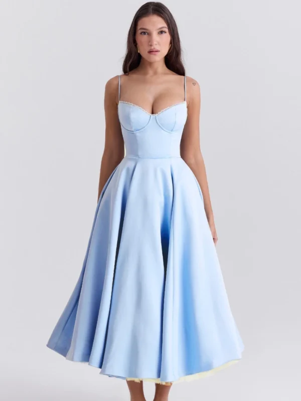 Suninheart Summer Flare Midi Dress Elegant 2025 New Arrivals Spaghetti Strap Bustier Dress Women - Imagen 3