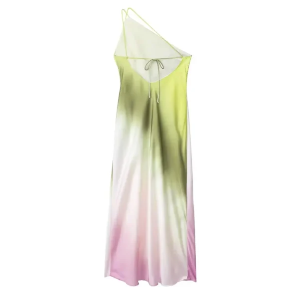 TRAF Tie Dye Long Dress Women Asymmertic Satin Backless Dress Woman Off Shoulder Sexy Evening Party Dresses Midi Summer Dresses - Imagen 3