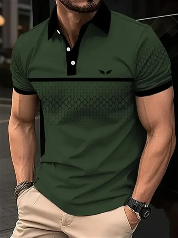 Men's Colour Block Stripe Short Sleeve Summer Thin Polo Shirt,Stylish Zipper Crew Neck Polo Shirt,Men's Golf Casual Polo Shirt - Imagen 2