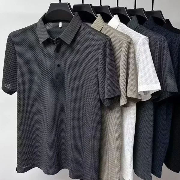 1pcs Summer Men Mesh Ice Silk T-shirt Men's Short-sleeved New T-sleeved Men's Polo Tee Shirt Solid Men Business Fashion Tops - Imagen 6