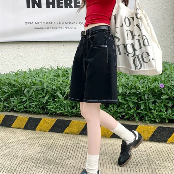 Black Shorts Jeans Women 2025 Summer Baggy Y2K Fashion Straight Denim Short Pants Woman Vintage Streetwear Loose Jean Shorts - Imagen 5