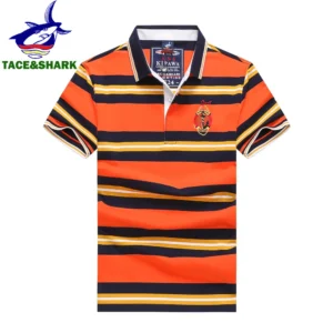 TACE&SHARK High-Quality Men's Polo Shirt - Comfortable Striped Design in Blue and Orange for Casual and Sporty Style Polo Homme