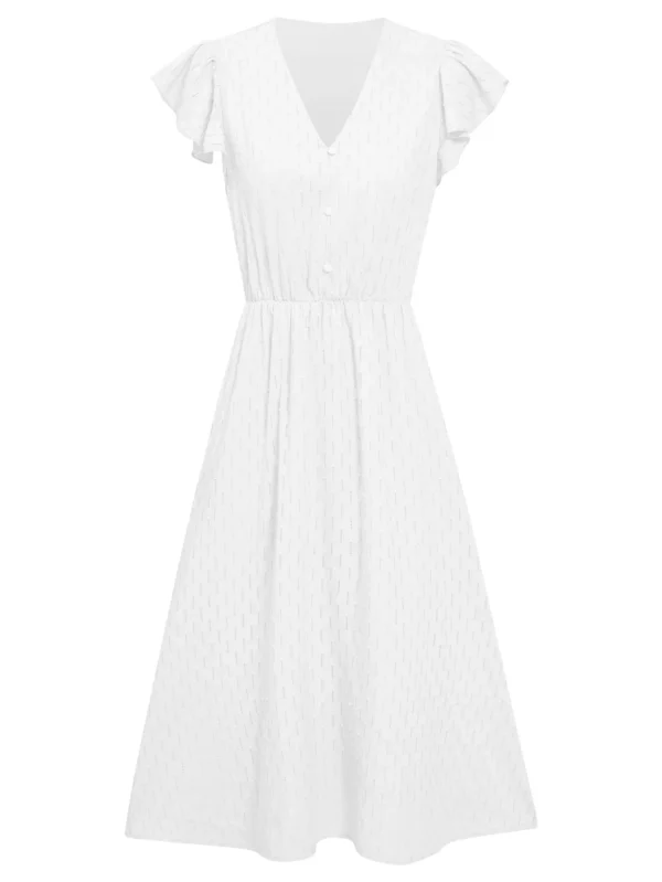 2025 New Summer Dress Women Casual Solid V-neck High Waist Fresh Wind Midi Dresses For Women Elegant Boho White Dress Vestidos - Imagen 6